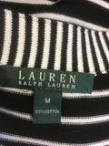 RALPH LAUREN BLACK & WHITE STRIPED V NECKLINE TIE TRIM SHORT SLEEVE JUMPER SIZE M