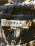 JIGSAW BLACK & BEIGE PRINT CAP SLEEVE STRETCH JERSEY DRESS SIZE M