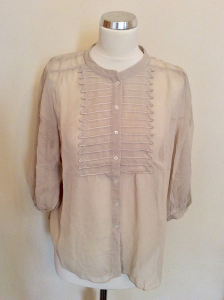 WHISTLES BEIGE SILK EMBROIDERED TRIM BLOUSE SIZE 14