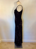 BRAND NEW PHASE EIGHT BLACK VELVET & BROWN BEADED FLORAL PRINT LONG EVENING DRESS SIZE 12