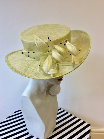 BRAND NEW HAWKINS COLLECTION PALE LIME BOW & FEATHER TRIM FORMAL HAT