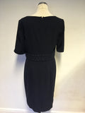 JAEGER DARK BLUE CROCHET TRIM PENCIL DRESS SIZE 12
