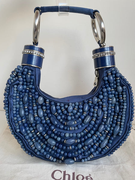 VINTAGE CHLOE 2002 BLUE BEADED CRESCENT SPECIAL OCCASION / EVENING BAG