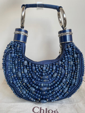 VINTAGE CHLOE 2002 BLUE BEADED CRESCENT SPECIAL OCCASION / EVENING BAG