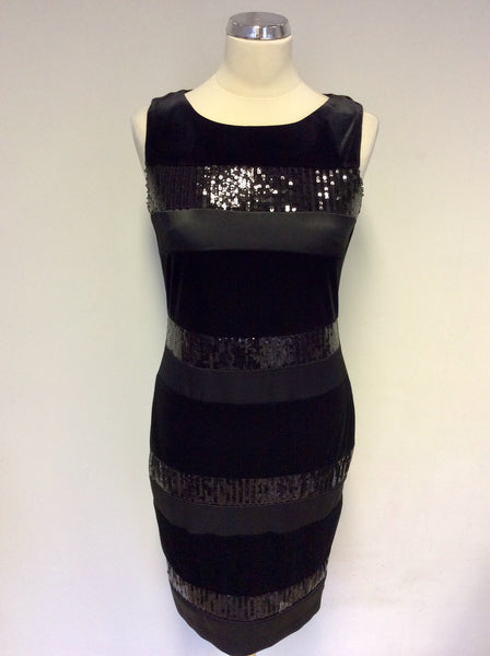 BRAND NEW LIBRA BLACK VELVET,SATIN & SEQUIN TRIM COCKTAIL DRESS SIZE 8