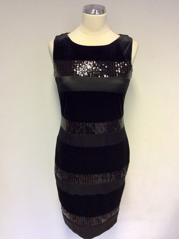 BRAND NEW LIBRA BLACK VELVET,SATIN & SEQUIN TRIM COCKTAIL DRESS SIZE 8