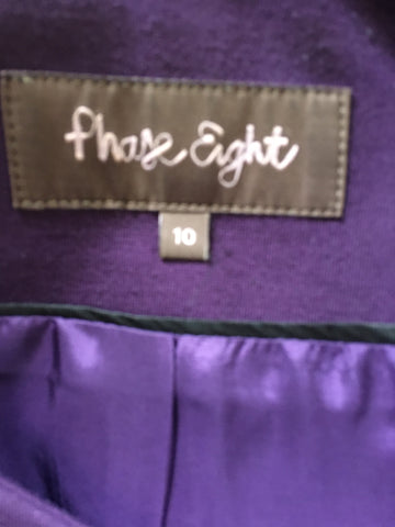 PHASE EIGHT PURPLE HOOK & EYE FASTEN BOX JACKET SIZE 10