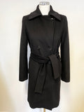 MARELLA BLACK 100% WOOL BELTED DOUBLE BREASTED COAT SIZE 8