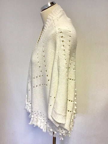 MINT VELVET IVORY COTTON & LINEN TASSEL TRIM CARDIGAN SIZE 18