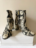BRAND NEW TED BAKER ISHBEL BLACK & METALLIC JACQUARD PRINT FRABRIC ANKLE BOOTS SIZE 5/38