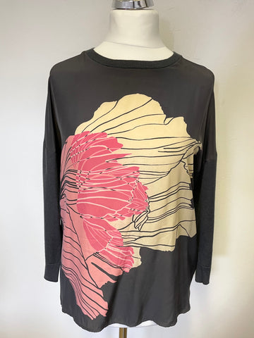 MARCUS JAMES FOR JIGSAW DARK GREY WOOL WITH SILK PRINT FRONT JUMPER SIZE L