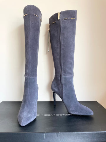 FRENCH CONNECTION MONIKA MERCURY MIST (DARK GREY) SUEDE KNEE LENGTH BOOTS SIZE 6/39