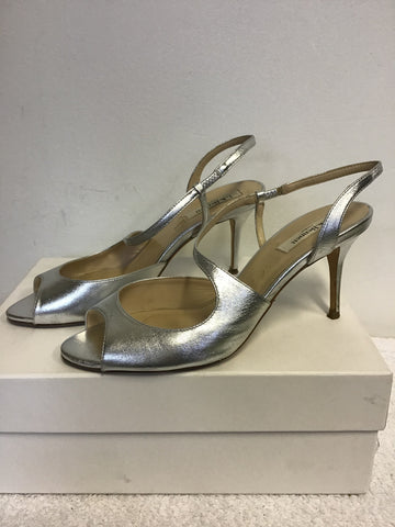LK BENNETT SILVER LEATHER STRAPPY SANDALS SIZE 6/39