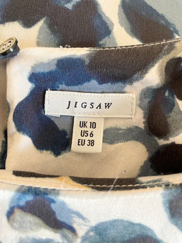 JIGSAW BLUE & IVORY PRINT SILK SHORT SLEEVE TOP SIZE 12