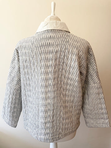 TOAST IVORY & DARK GREY PRINT WRAP ACROSS COTTON JACKET SIZE M