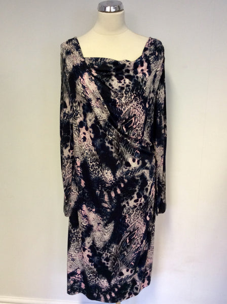 BRAND NEW OSCAR B BLACK & PINK PRINT STRETCH JERSEY DRESS SIZE 18