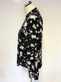 WHISTLES BLACK & IVORY PRINT V NECK SILK BLOUSE SIZE 12