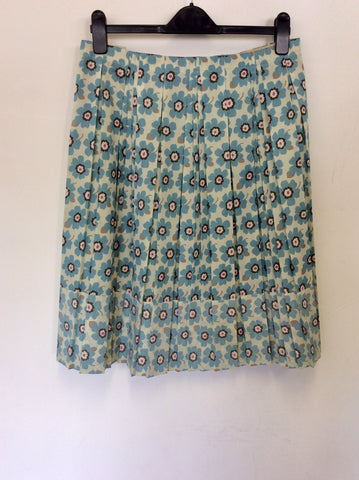 VERA WANG LAVENDER LABEL PALE GREEN & TURQOUISE FLOWER PRINT PLEATED SKIRT SIZE 6 UK 10/12