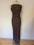 HOBBS BROWN & WHITE SPOT PRINT LONG LINEN DRESS SIZE 8