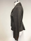 LK BENNETT WOOL BROWN CHECK SILK LINED TAILORED SKIRT SUIT SIZE 10/12