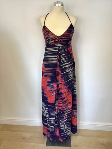 KAREN MILLEN MULTI COLOURED PRINT SILK MAXI DRESS SIZE 10