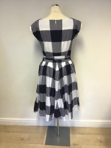 LAURA ASHLEY NAVY BLUE & WHITE CHECK COTTON DRESS SIZE 12