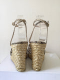 LK BENNETT BROWN & BEIGE SNAKESKIN LEATHER STRAP WEDGE HEEL SANDALS SIZE 7/40