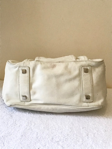 KAREN MILLEN IVORY LEATHER SHOULDER BAG WITH ZIP POCKETS