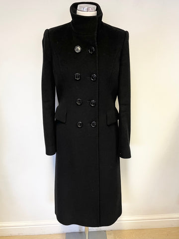 HOBBS BLACK DOUBLE BREASTED WOOL BLEND COAT SIZE 10