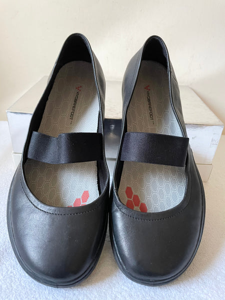 VIVOBAREFOOT BLACK LEATHER ELASTICATED STRAP COMFORT FLATS SIZE 7/40 WIDE FIT