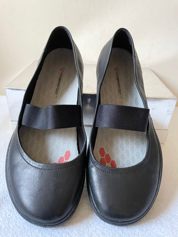 VIVOBAREFOOT BLACK LEATHER ELASTICATED STRAP COMFORT FLATS SIZE 7/40 WIDE FIT
