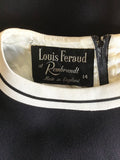 VINTAGE LOUIS FERAUD NAVY BLUE & WHITE TRIM FIT & FLARE DRESS SIZE 14 FIT UK 12