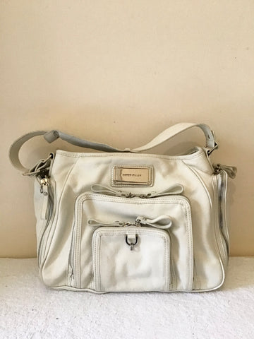 KAREN MILLEN IVORY LEATHER SHOULDER BAG WITH ZIP POCKETS