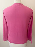 HOBBS PINK FINE KNIT ROUND NECK 3/4 SLEEVE COTTON CARDIGAN SIZE 14