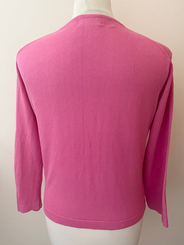 HOBBS PINK FINE KNIT ROUND NECK 3/4 SLEEVE COTTON CARDIGAN SIZE 14