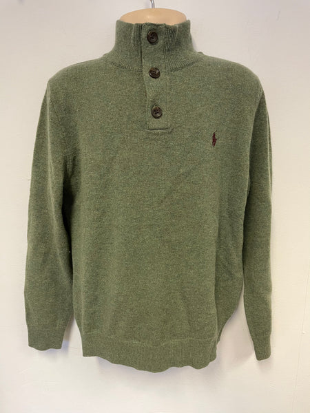 RALPH LAUREN POLO GREEN 100% WOOL JUMPER SIZE M AGE 10/12