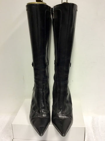 KAREN MILLEN BLACK LEATHER & HORSE BIT TRIM BOOTS SIZE 6/39