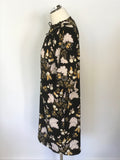 WHISTLES BLACK,WHITE & MUSTARD FLORAL PRINT SHORT SLEEVE SHIFT DRESS SIZE M