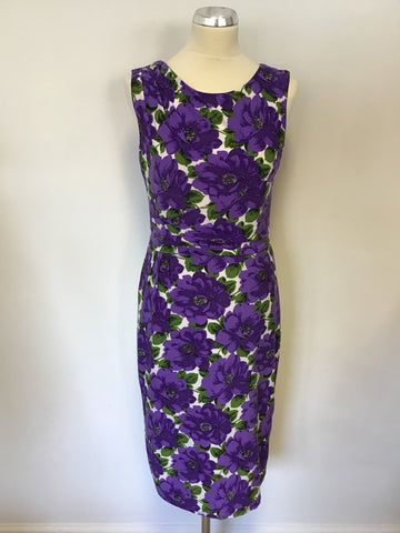 PHASE EIGHT PURPLE,WHITE & GREEN FLORAL PRINT DRESS SIZE 12