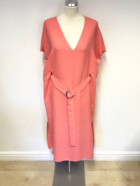 & OTHER STORIES CORAL SHORT SLEEVE TIE WAIST MIDI DRESS SIZE 12