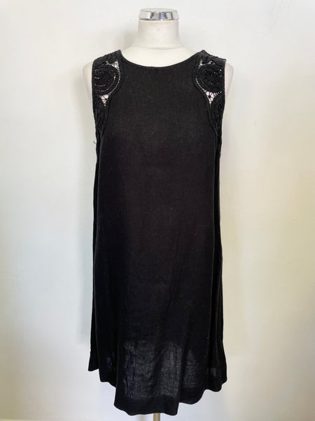 THE WHITE COMPANY BLACK LINEN SLEEVELESS SHIFT DRESS SIZE 10