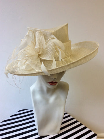 EMMA B BY BALFOUR HATS IVORY & WHITE FEATHER TRIM FORMAL HAT