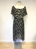 BRAND NEW COAST ADA BARDOT BLACK & WHITE MONO PRINT MIDI DRESS SIZE 10