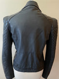 WHISTLES BLACK LEATHER ZIP UP BIKER JACKET SIZE 14 BUT FIT UK 12