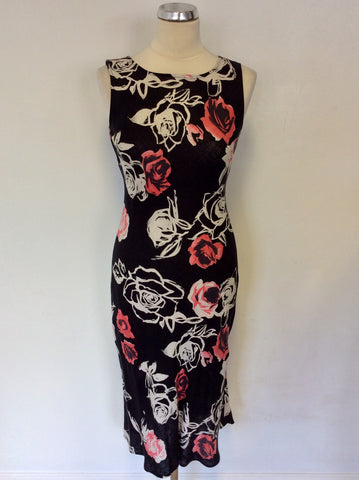 HOBBS BLACK ROSE PRINT LINEN DRESS SIZE 10