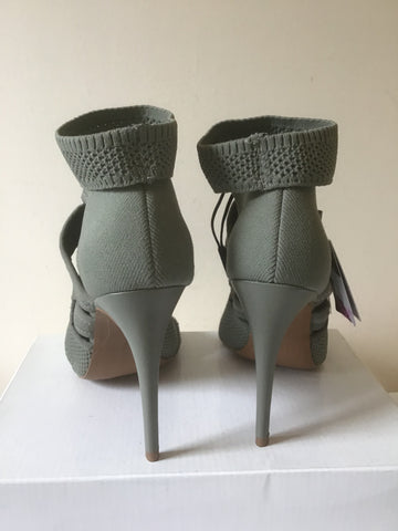 BRAND NEW ZARA KHAKI STRETCH TEXTILE PEEP TOE ANKLE STRAP HEELS  SIZE 6/39