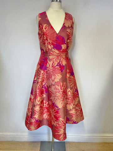 MONSOON CORAL & PINK FLORAL PRINT SLEEVELESS FIT & FLARE DRESS SIZE 8
