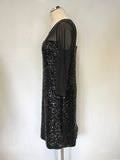HOBBS BLACK SEQUINNED 3/4 SLEEVE SPECIAL OCCASION DRESS SIZE 12