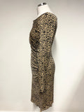 LK BENNETT CAMEL & BLACK LEOPARD PRINT LONG SLEEVED 100% SILK DRESS SIZE 8