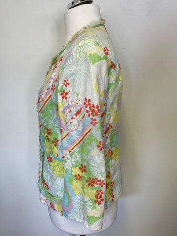 BETTY BARCLAY MULTI COLOURED FLORAL PRINT LINEN JACKET SIZE 16